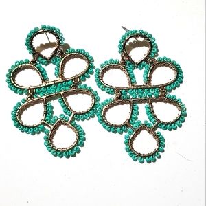 Seed Bead Infinity Knot Earrings, Teal